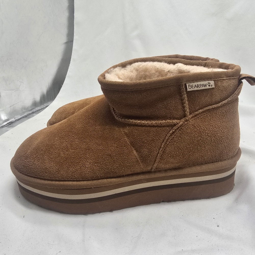 Bearpaw Shalini Platform Boots Women 10 Brown Cow Suede Wool Blend Cozy Y2K Sole